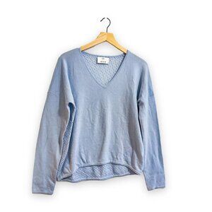 Allude Cashmere Blue V Neck Sweater with Open Weave back